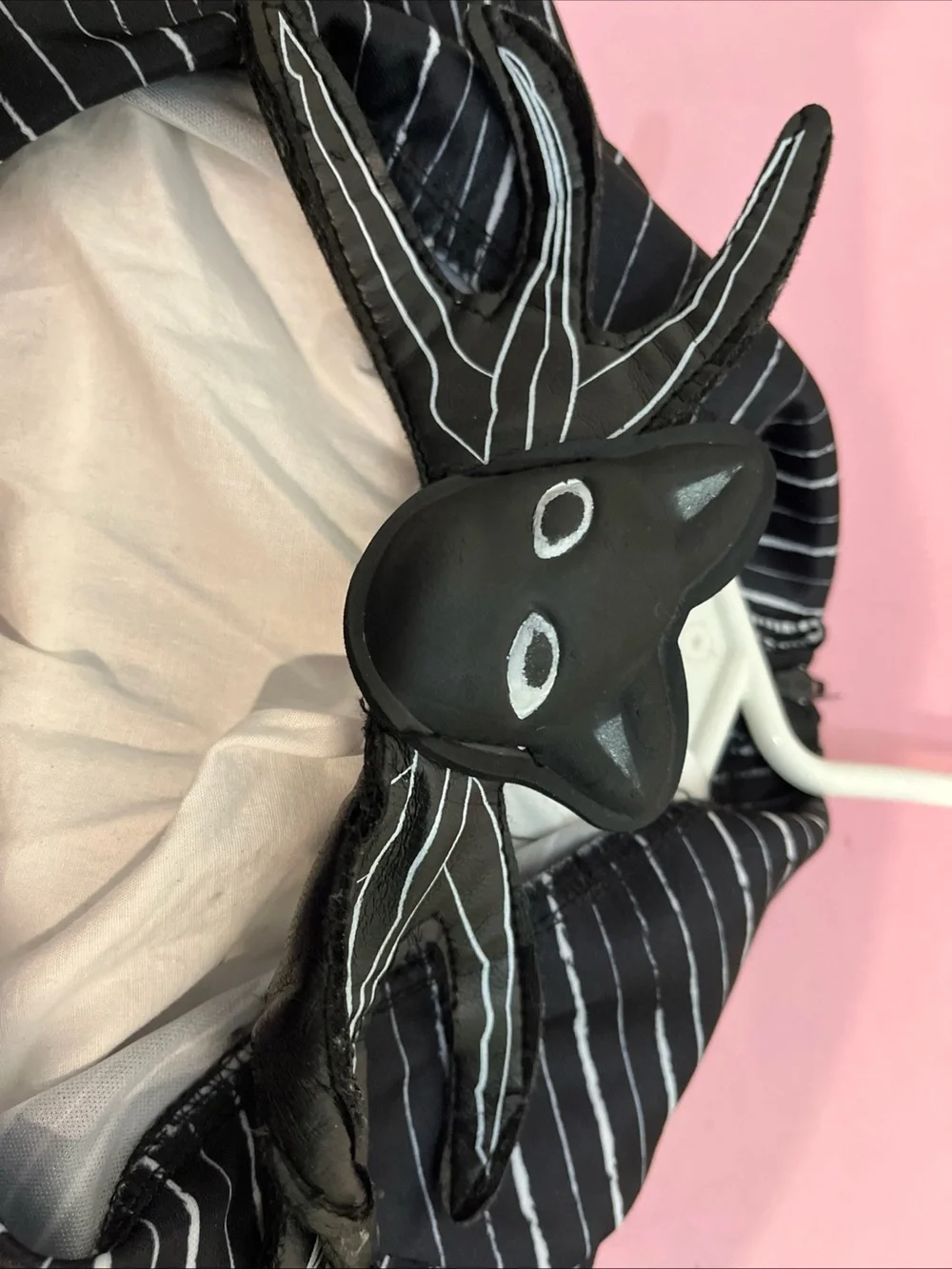 Black Pinstripe Jack Skellington Costume Onesie with Mask - Picture 2 of 4